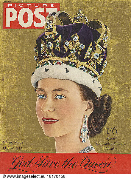 Besonderes Krönungs-Souvenir  Juni 1953. Hommage der Zeitschrift Picture Post an Königin Elizabeth II (1926 - ) nach ihrer Krönung. NUR REDAKTIONELL.
