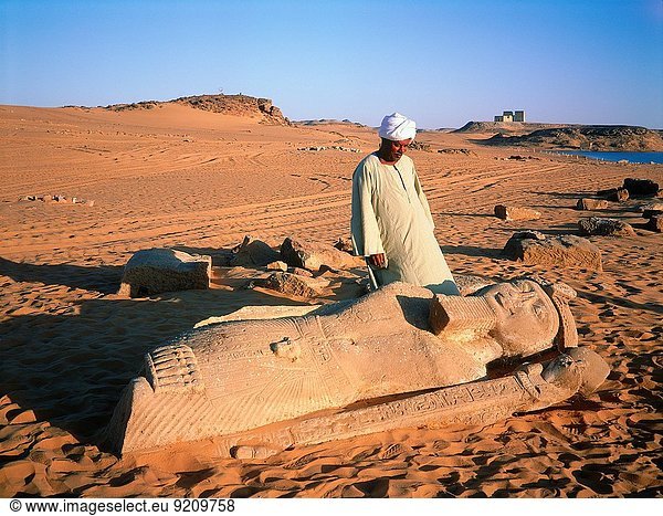 Bewunderung fallen fallend fällt Küste Sonnenaufgang See Statue Ägypten Nubien