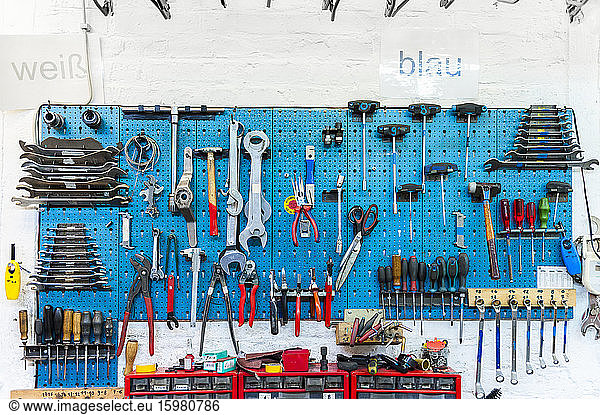 Bicycle shop  wall with various tools