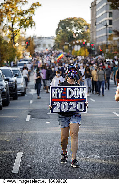 Biden supporters celebrate his win outside the White House on Nov. 7.