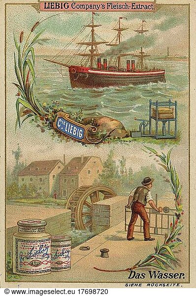 Bilderserie Die Rohstoffe  das Wasser  Historisch  digital restaurierte Reproduktion eines Liebig Sammelbildes von ca 1900