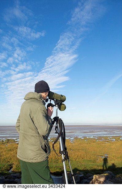Bird watcher Wyre estuary