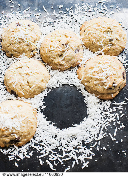 Biscuits sprinkled with shredded coconut  with imprint of missing one