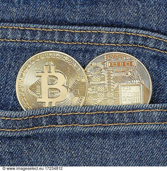 Bitcoin Krypto Währung online bezahlen digital Geld Kryptowährung Hosentasche Wirtschaft Finanzen quadratisch