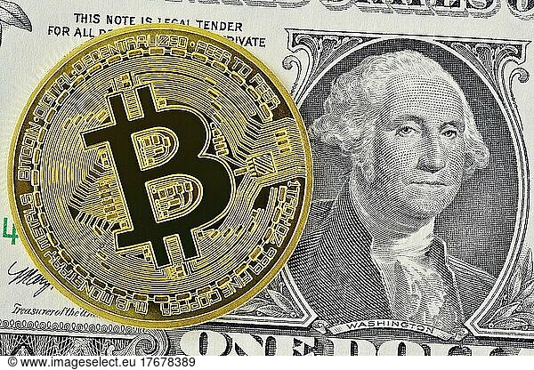 Bitcoin und eine US-Dollarnote