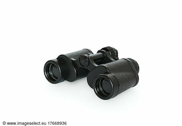 Black binoculars before white background
