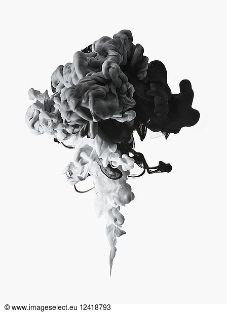 Black  white and gray ink formation on white background