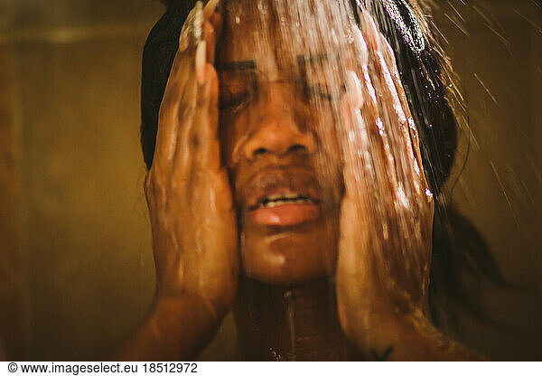 Black woman on shower