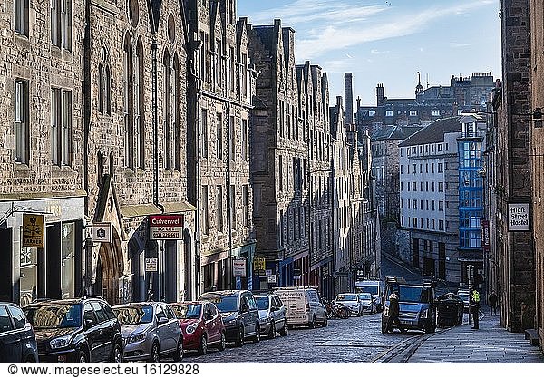 Blackfriars Street von der High Street aus gesehen  Teil der Royal Mile in Edinburgh  Hauptstadt von Schottland  Teil des Vereinigten Königreichs.