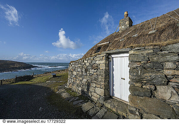 Blackhouse Village  set with coastal view at Harris and Lewis Island  Outer Hebrides  Scotland  United Kingdom  Europe
