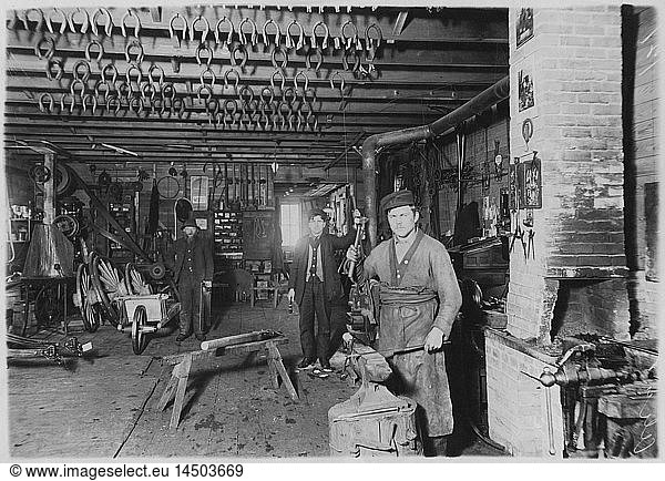 Blacksmith in Cartwright shop  1890