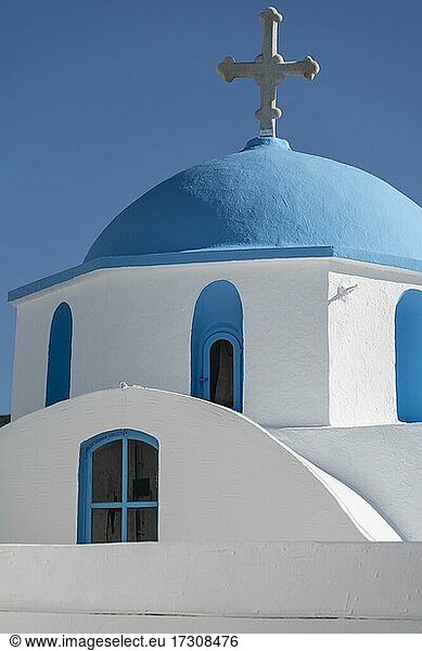 Blau-Weiße Griechisch-Orthodoxe Kirche Agios Nikolaos  Parikia  Paros  Kykladen  Ägäis  Griechenland  Europa