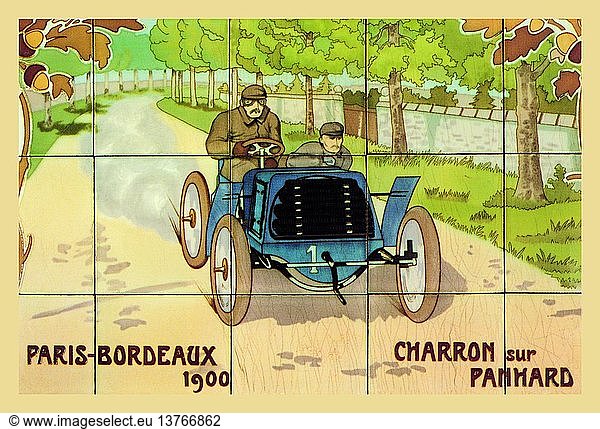 Blauer Rennwagen auf dem Lande 1900