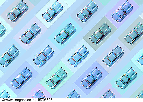 Blaues Oldtimer-Muster auf pastellblauem Hintergrund