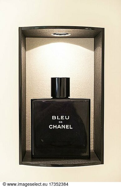 Bleu de Chanel perfume bottle,  luxury department stores,  Harrods,  London,  England,  Great Britain