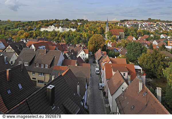 Blick auf Alexanderkirche vom Oberen Torturm Schillerstadt Marbach am Neckar Baden-Württemberg Deutschland Europa