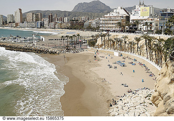 Blick auf den Strand von Benidorm,  Costa Blanca,  Spanien,  Mittelmeer,  Europa