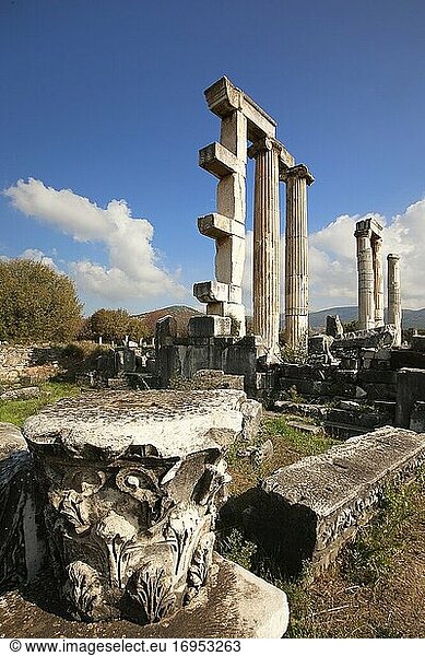 Blick auf die Säulen und Steine im Tempel der Aphrodite  Aphrodisias  Geyre  Provinz Aydin  Kleinasien  Türkei  Europa.