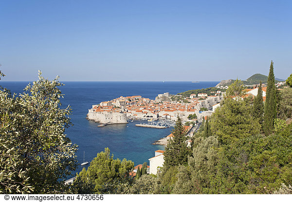 Blick auf Dubrovnik vom Berg Srd  Kroatien  Europa