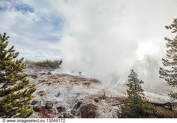 Blick auf eine heiße Quelle im Yellowstone-Nationalpark