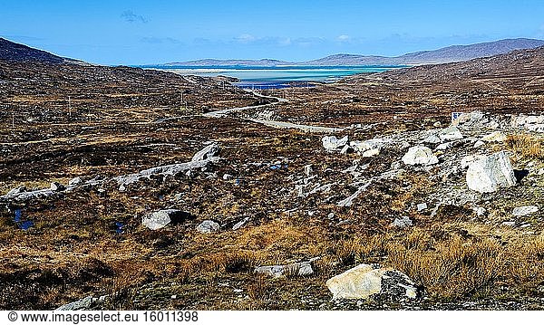 Blick auf Fadhail Losgaintir - eine lange Bucht an der Westküste der Insel Harris  Äußere Hebriden  Schottland.