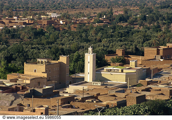Blick über die kleine Stadt von Tioute  mit erheblichen Palmery in der Nähe von Taroudant  Marokko  Nordafrika  Afrika