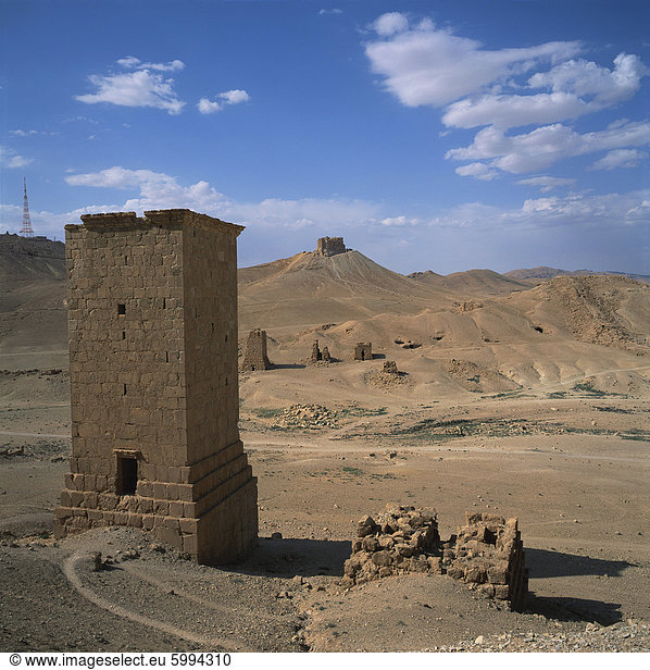 Blick über die Palmyrenischer Turm Gräber  mehrstöckige Grabkammern aus der 1. und 2. Jahrhunderte Anzeige  bei der antiken Griechisch-römischen Stadt Palmyra  UNESCO-Weltkulturerbe  Syrien  Naher Osten