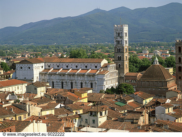 Blick vom Torre del Ore einschließlich San Martino Lucca Toskana Italien Europa