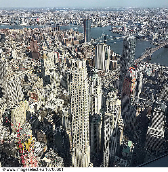 Blick von oben auf Downtown Manhattan
