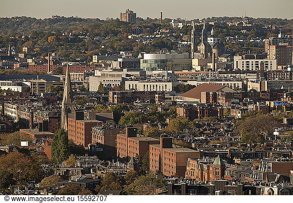 Blick von oben auf eine Stadt  Columbus Avenue  South End  Boston  Suffolk County  Massachusetts  USA