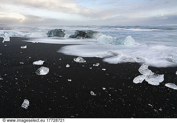 Blocks of ice  Diamond Beach  Jokulsarlon  Iceland  Polar Regions