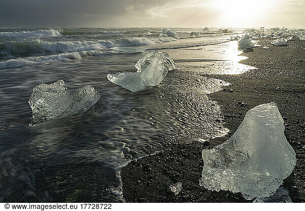 Blocks of ice  Diamond Beach  Jokulsarlon  Iceland  Polar Regions