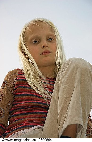 Blond  young girl looking sad  portrait  Germany  Europe