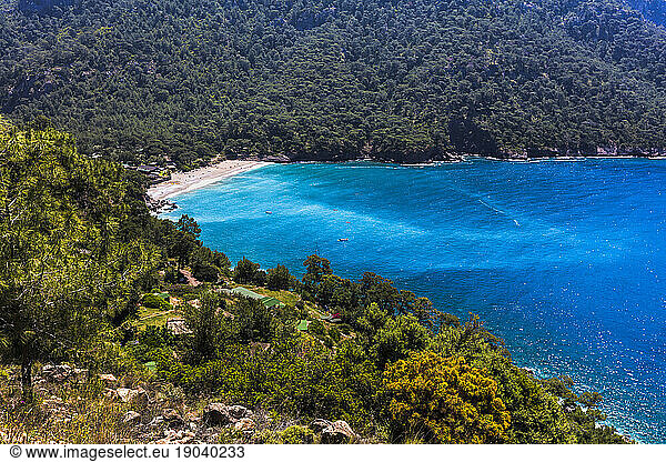 Blue bay of Fethiye coastline