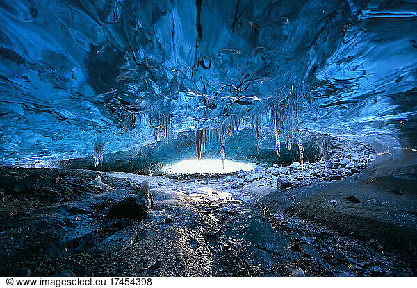 Blue crystal ice cave entrance