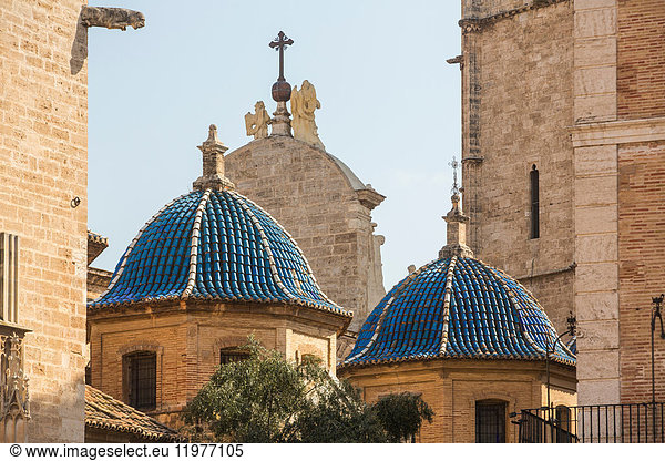 Blue domes on Valencia cathedral  Valencia  Spain  Europe