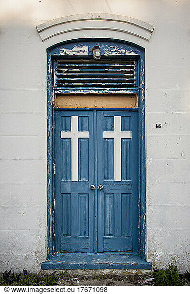Blue Doors with Cross