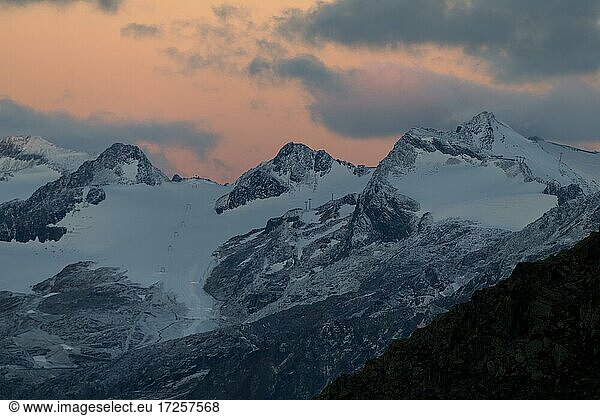 Blue hour over Söldner ski resort Sölden Ötztal Tyrol Austria Europe
