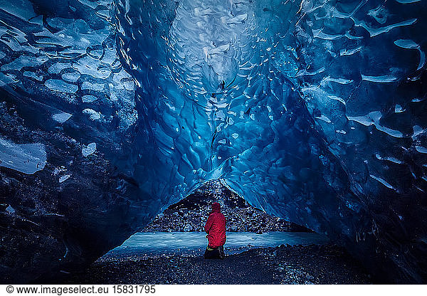Blue ice cave in Vatnajokull glacier  Iceland