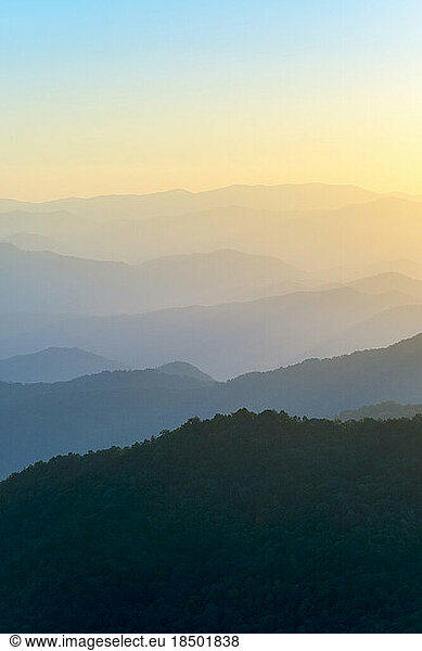 Blue Ridge Mountains from the Blue Ridge Parkway at sunset.