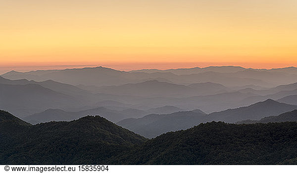 Blue Ridge Mountains from the Blue Ridge Parkway at sunset  North Carolina  United States
