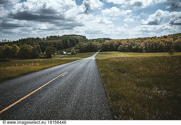 Blue Ridge Parkway crosses rural pastoral farmland in Virginia
