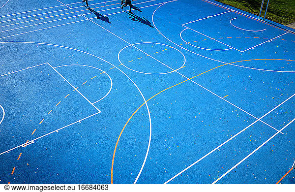 Blue Sports Court A detail of a colored sports court  lines and shadow