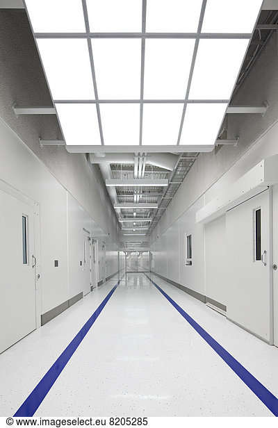 Blue stripes on jail corridor
