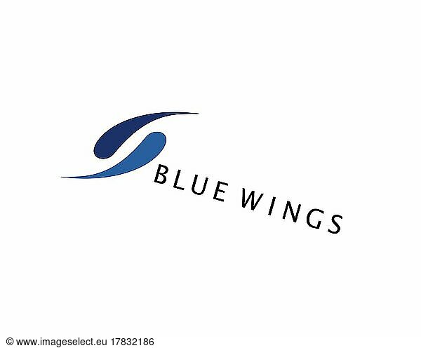 Blue Wings  gedrehtes Logo  Weißer Hintergrund B