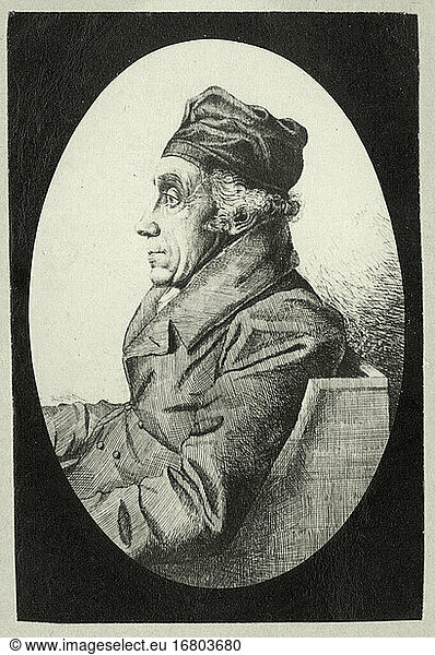 Blumenbach  Johann Friedrich Naturalist  since 1778 professor of medicine in Göttingen.
Gotha 11.5.1752 – Göttingen 22.1.1840. Portrait. Partial view. Etching by Ludwig Emil Grimm (1790–1863)  1823.