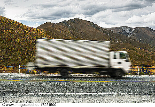 Blurred motion of truck driving along State Highway 8