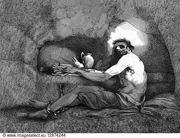 BLYTH: CAPTIVE 1781. 'The Captive.' Etching by Robert Blyth after John Hamilton Mortimer 1781.