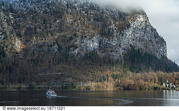 Boat on lake Hallstatt in the Austrian Alps