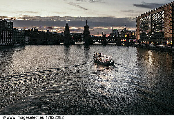 Boat on river at dusk